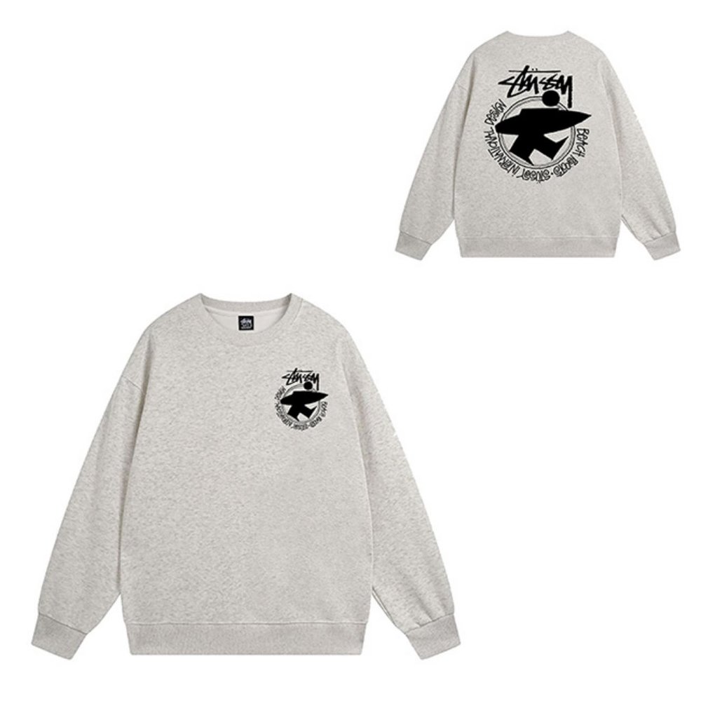Stussy Sweatshirt Beach Roots logo Crew Sweat Light Gray
